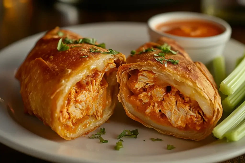 Perfectly cooked buffalo chicken egg roll