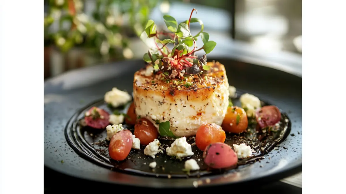 A delectable plate of dishes featuring feta cheese crumbles