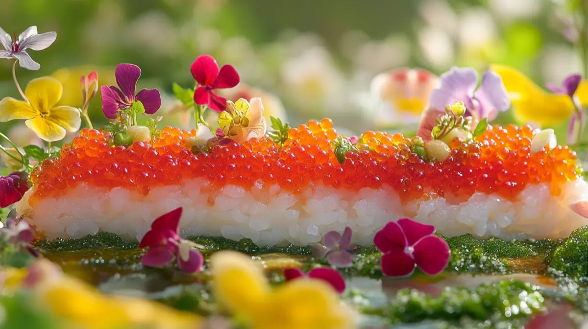 An image of smelt roe sushi with ingredients