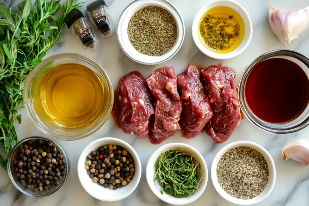 A colorful spread of marinade ingredients ready for mixing