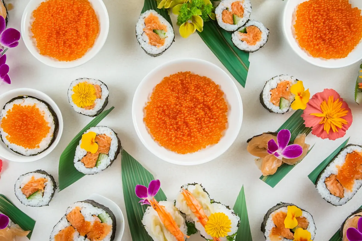 Diverse Smelt Roe Sushi Dishes
