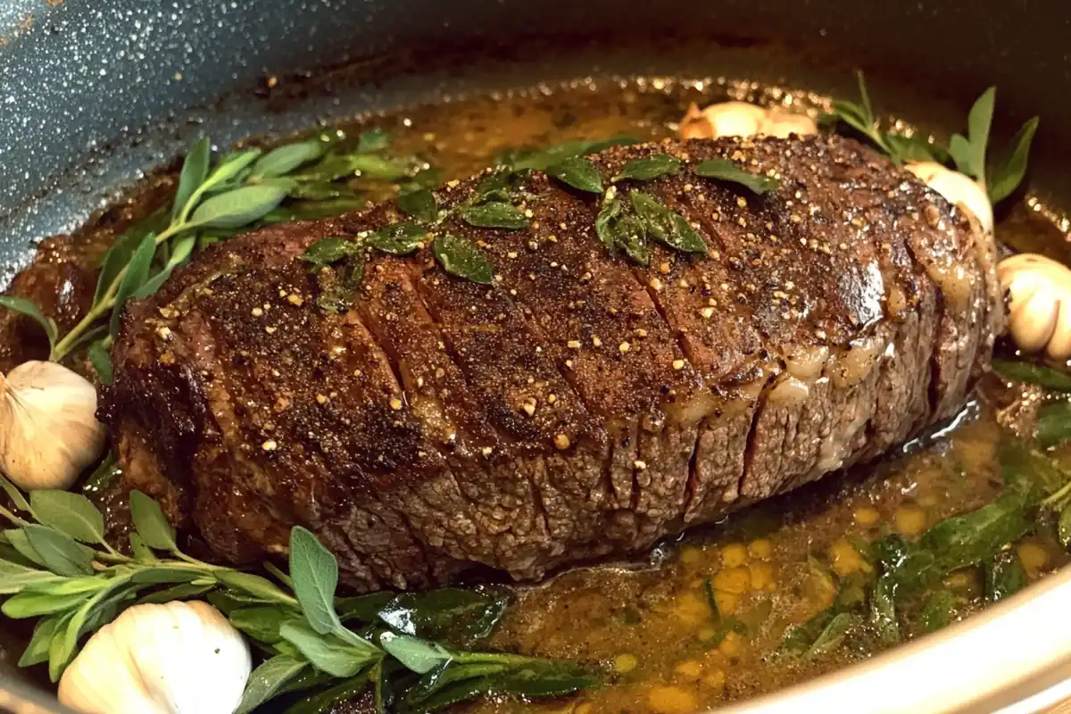 Searing beef before oven roasting