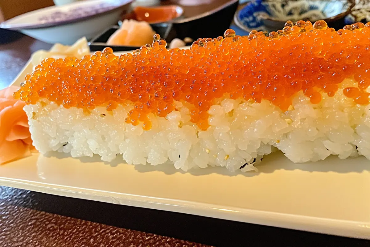 Sushi roll with flying fish roe.