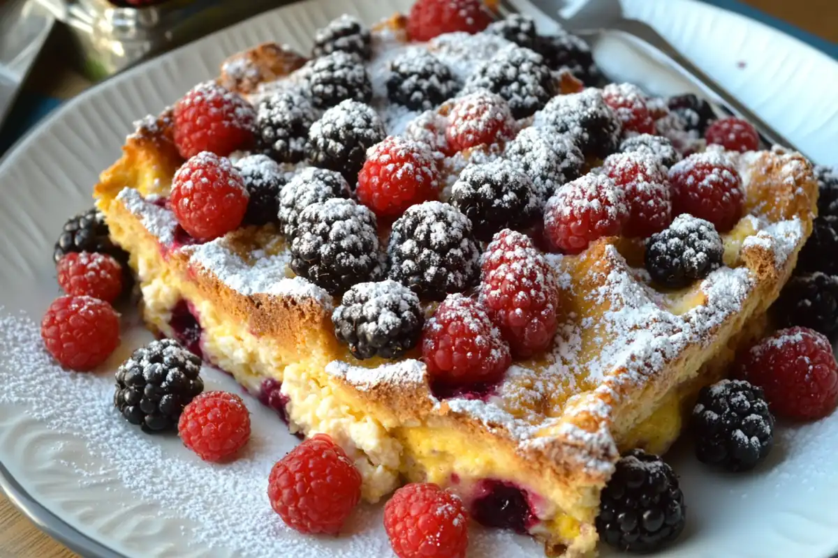 A delicious sweet breakfast casserole ready for sharing.