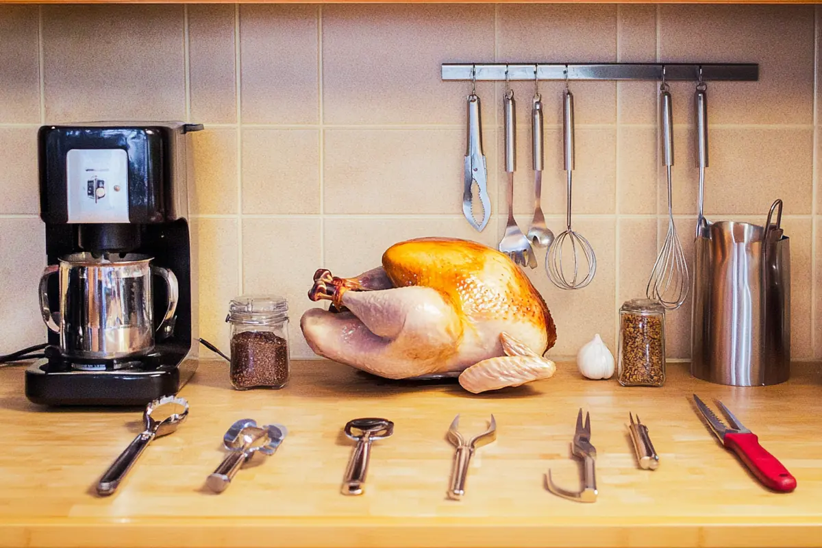 Preparing a turkey for roasting